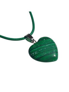 Green Malachite Heart Pendant Necklace Adjustable Cord Chain Lobster Clasp Gift